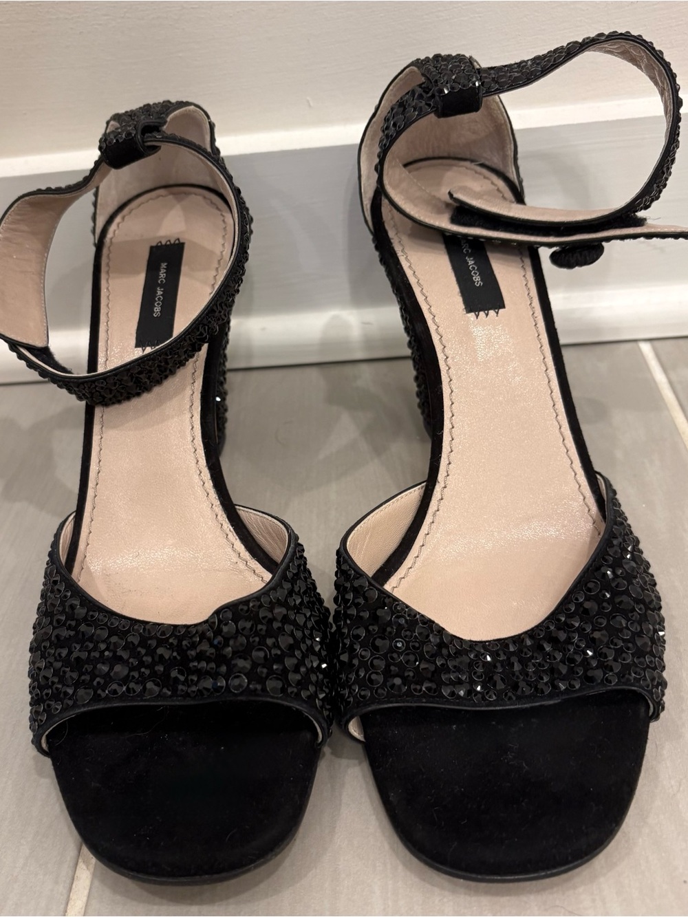 Marc Jacobs Embellished Black Ankle-Strap Heels - Sparkle Evening Sandals